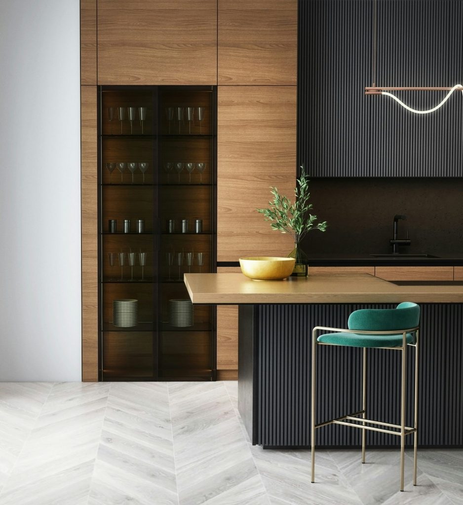 chetoi rénovation toulouse avec une nouvelle cuisine tendances 2025 plus moderne et innovante, avec des petites touches de couleurs et de technologies à plusieurs recoins.